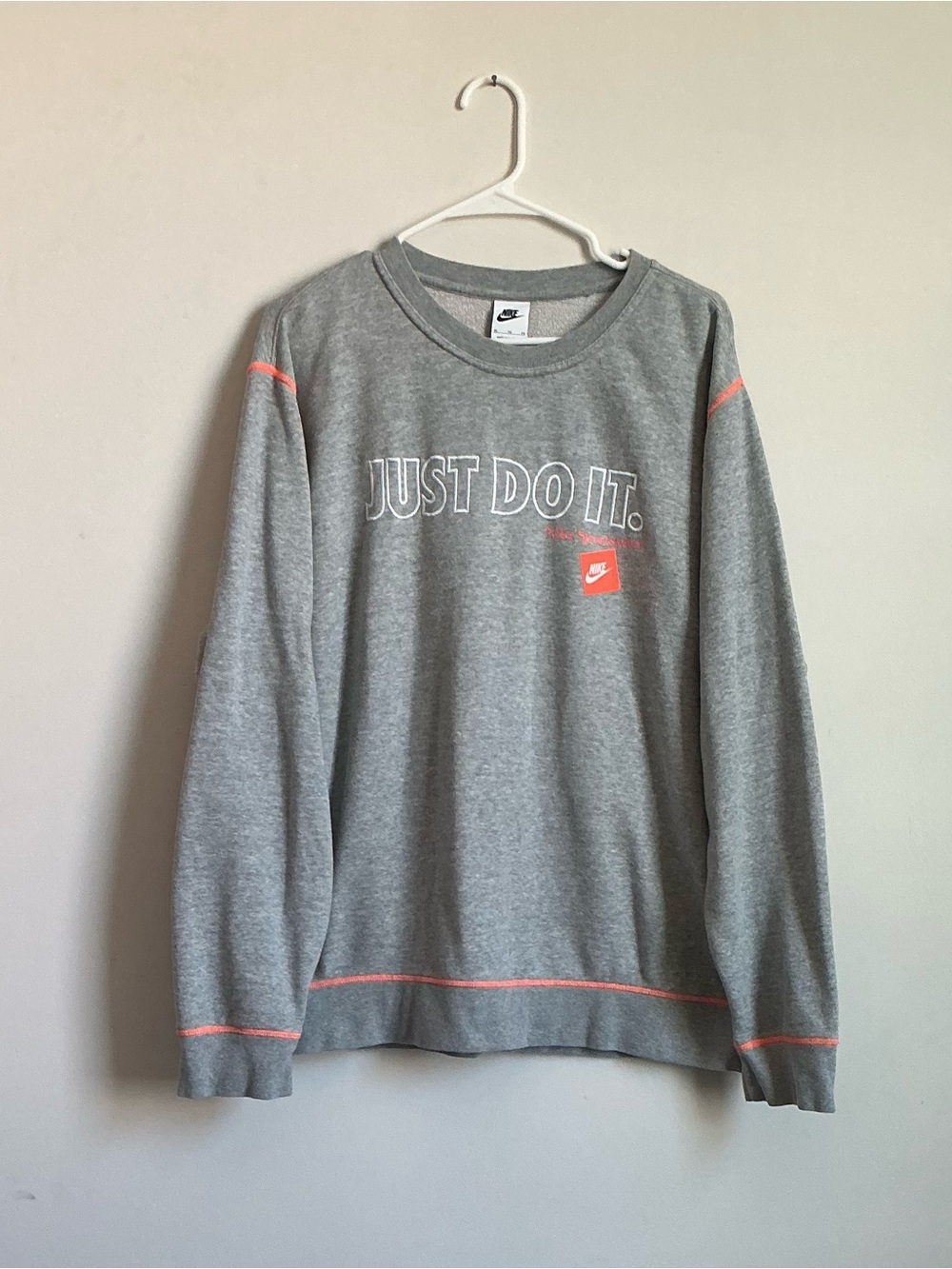 Unisex sweatshirt grey Just Do It  oversized crewneck orange logo XL